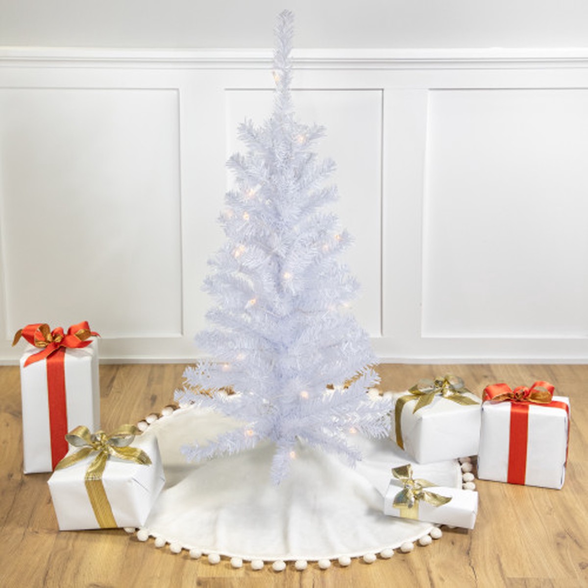 Pre-Lit Slim Woodbury White Pine Artificial Christmas Tree - 3' - Clear Lights