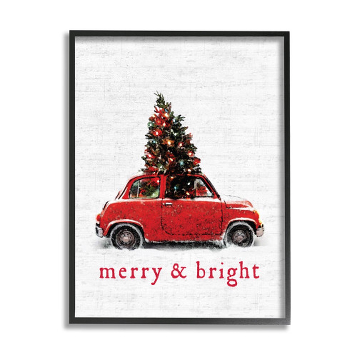 Red and Black Merry Bright Vintage Car XXL Framed Christmas Wall Art 30" x 24"