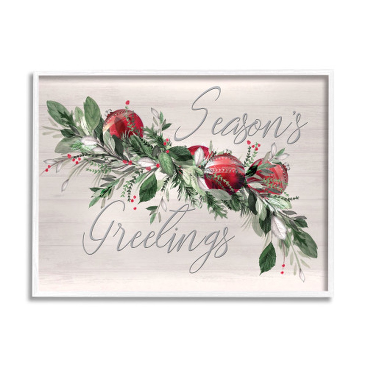 Red and Green Festive Ornaments White Framed Wall Art 16" x 20"