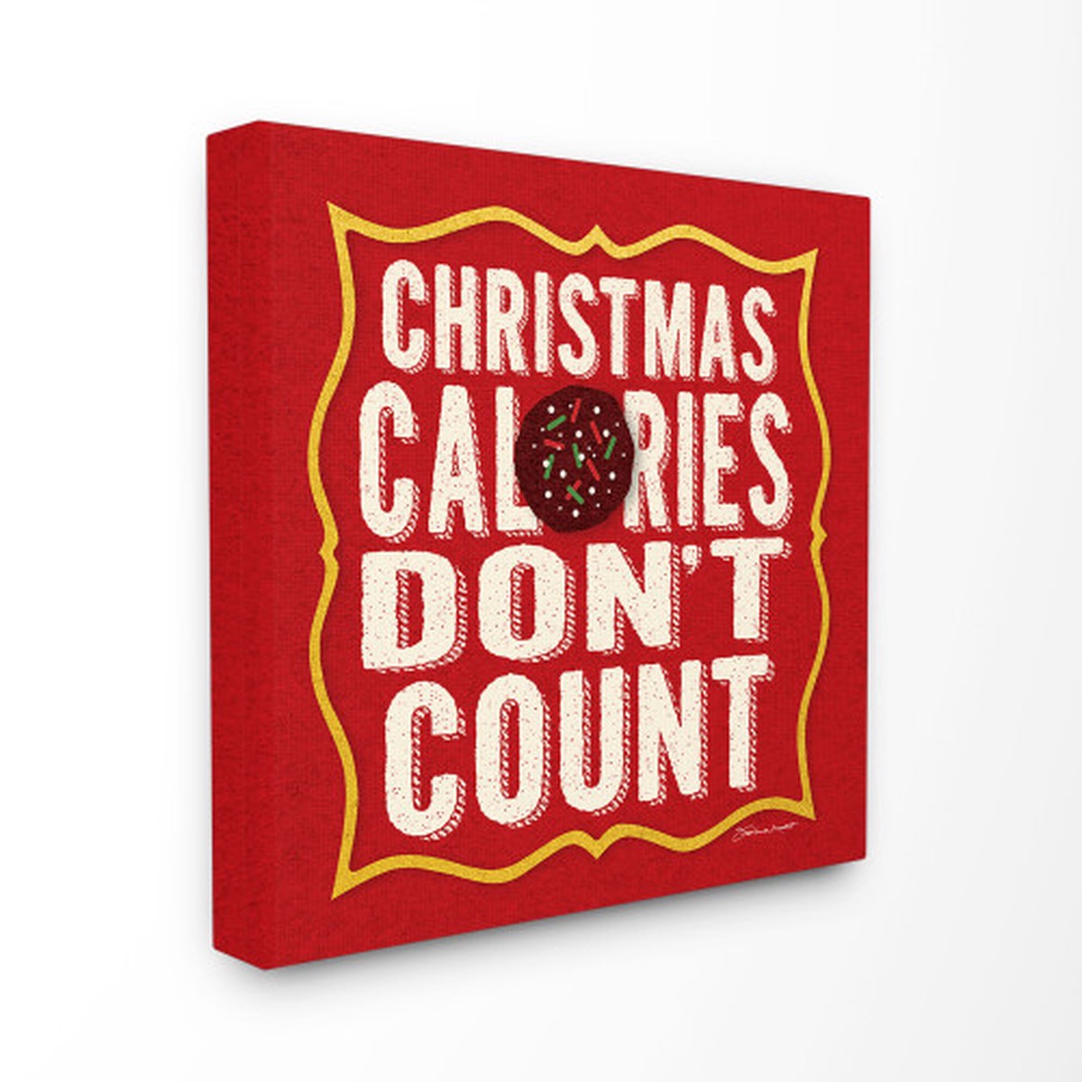 Red and White Christmas Calories Don't Count Stretched Square Wall Art 17" x 17"