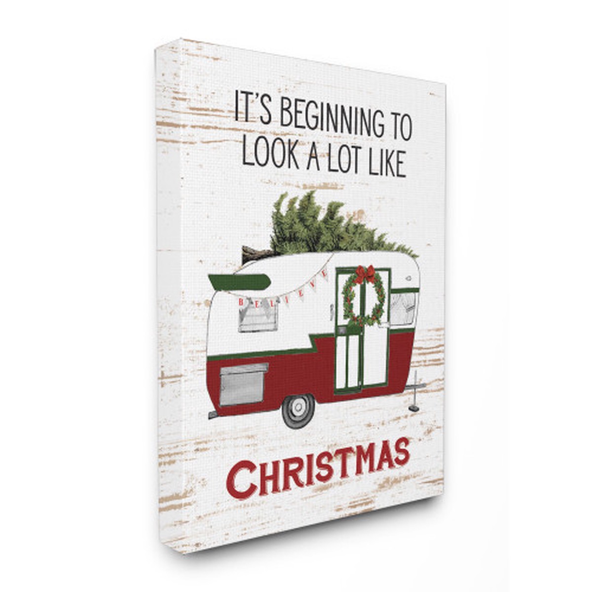 Red and White Christmas Camper XXL Stretched Canvas Wall Art 40" x 30"
