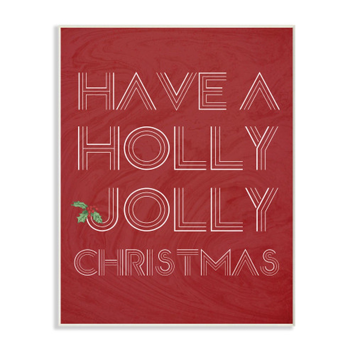 Red and White Holly Jolly Christmas Rectangular Wall Plaque Art Decor 19" x 13"