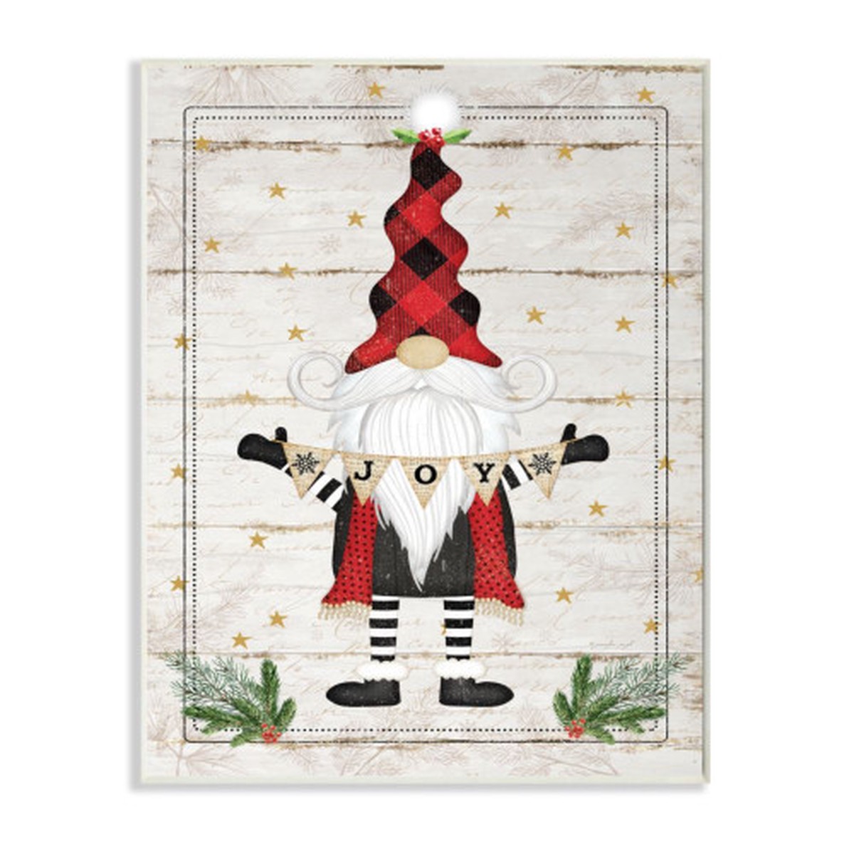 Red and White Whimsical Holiday Gnome "Joy" Sentiments Christmas Wall Art 19" x 13"
