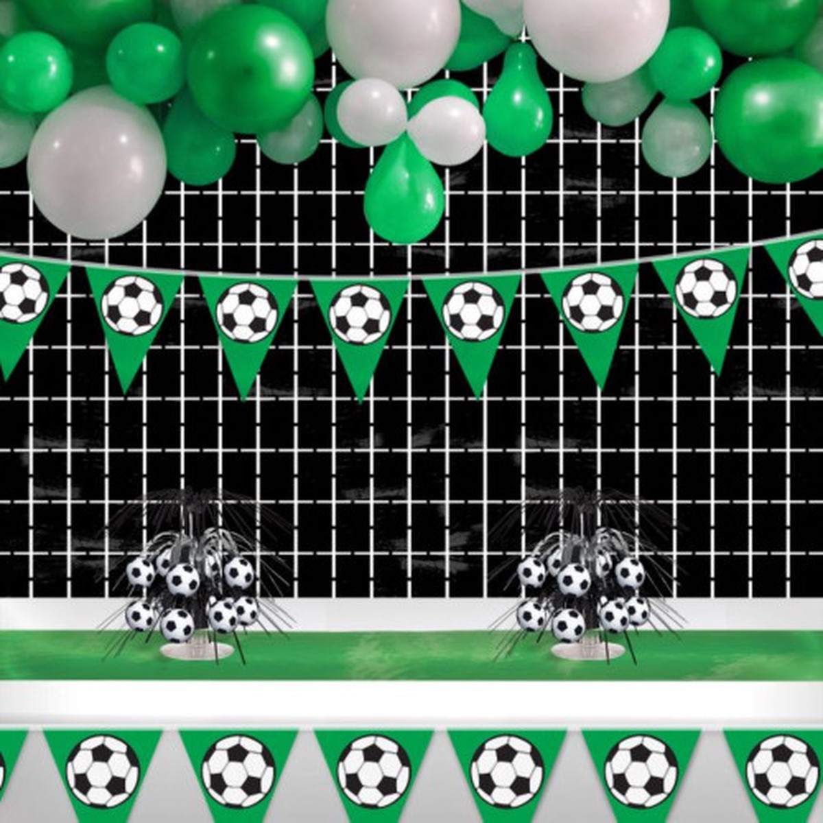 Soccer Ball Pennant Party Banner Decorations - 12' - Green and White - Pack of 12
