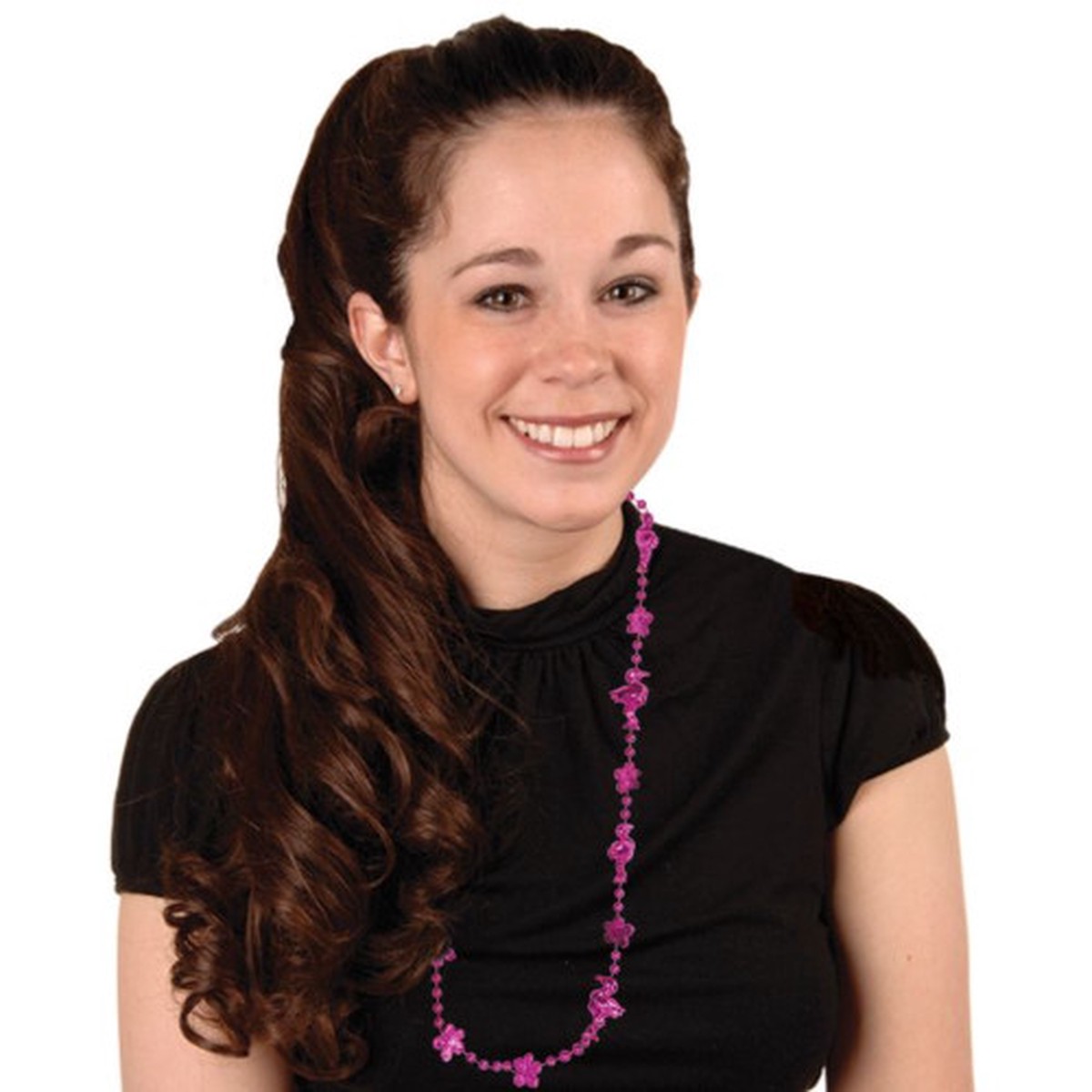 Tropical Flamingo Hibiscus Beaded Necklace Costume Accessories - 33" - Pink - Pack of 72