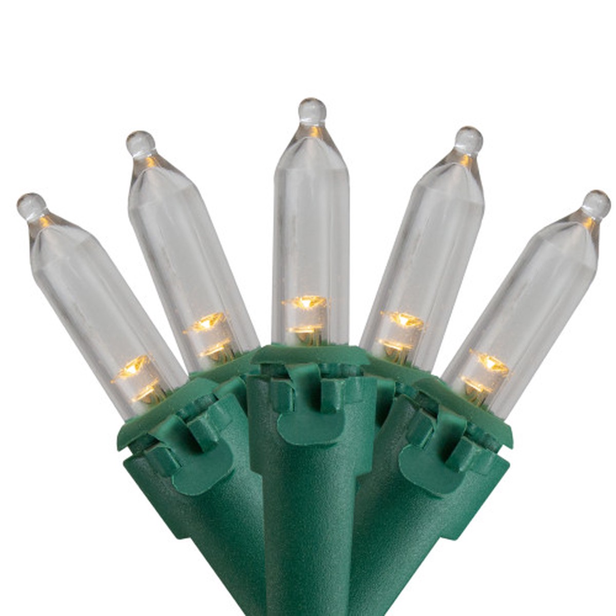 Warm White LED Mini Christmas Lights - 8" Spacing - Green Wire - 50ct