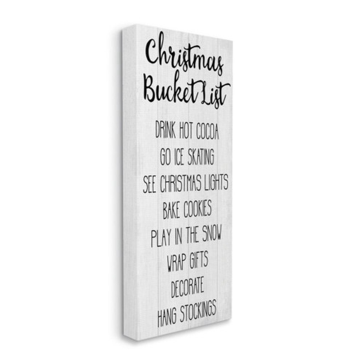 White and Black Christmas Bucket List Canvas Wall Sign Art 40" x 17"