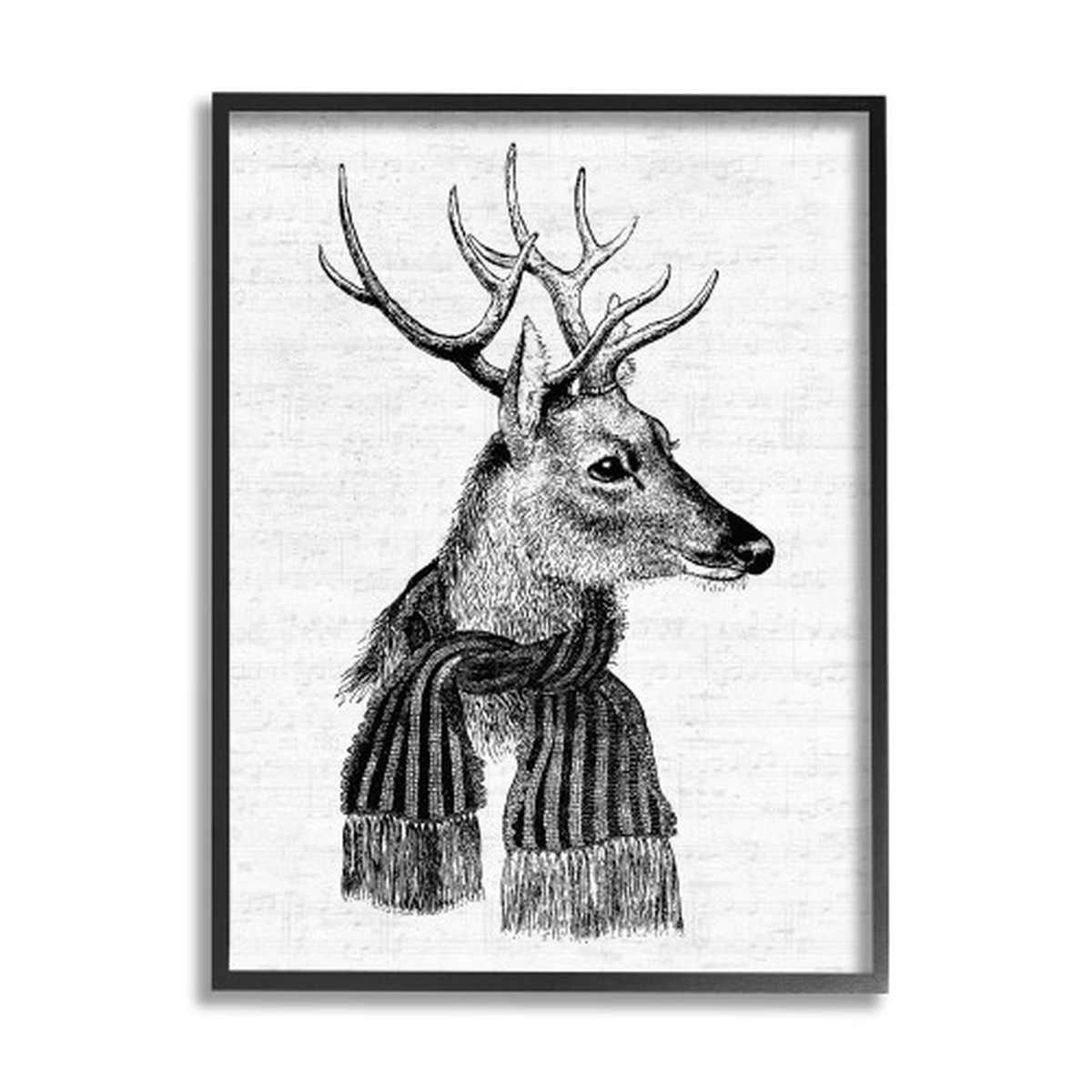 White and Black Reindeer in Scarf Framed Giclee Texturized Christmas Wall Art 20" x 16"