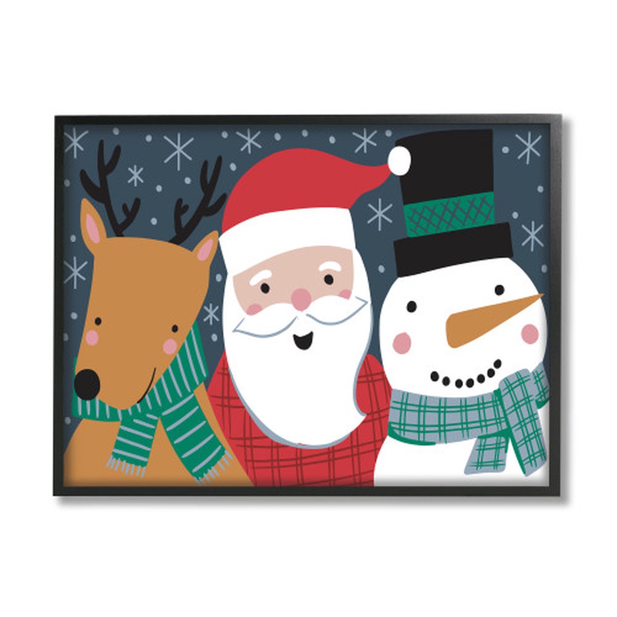 White and Blue Christmas Santa Reindeer Snowman Rectangular Framed Wall Art 20" x 16"