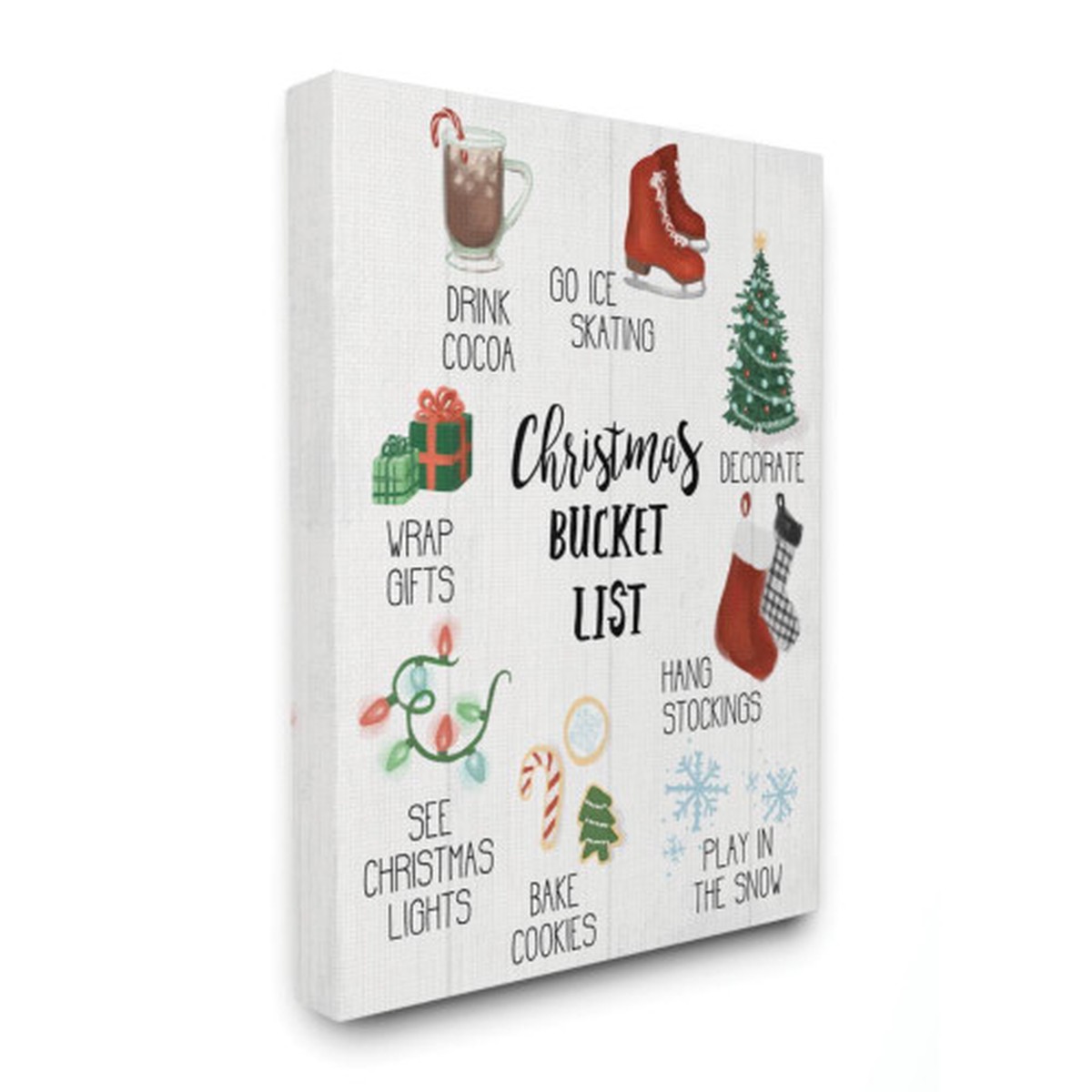 White and Red Christmas Bucket List Seasonal Items Rectangular Canvas Wall Art 48" x 36"