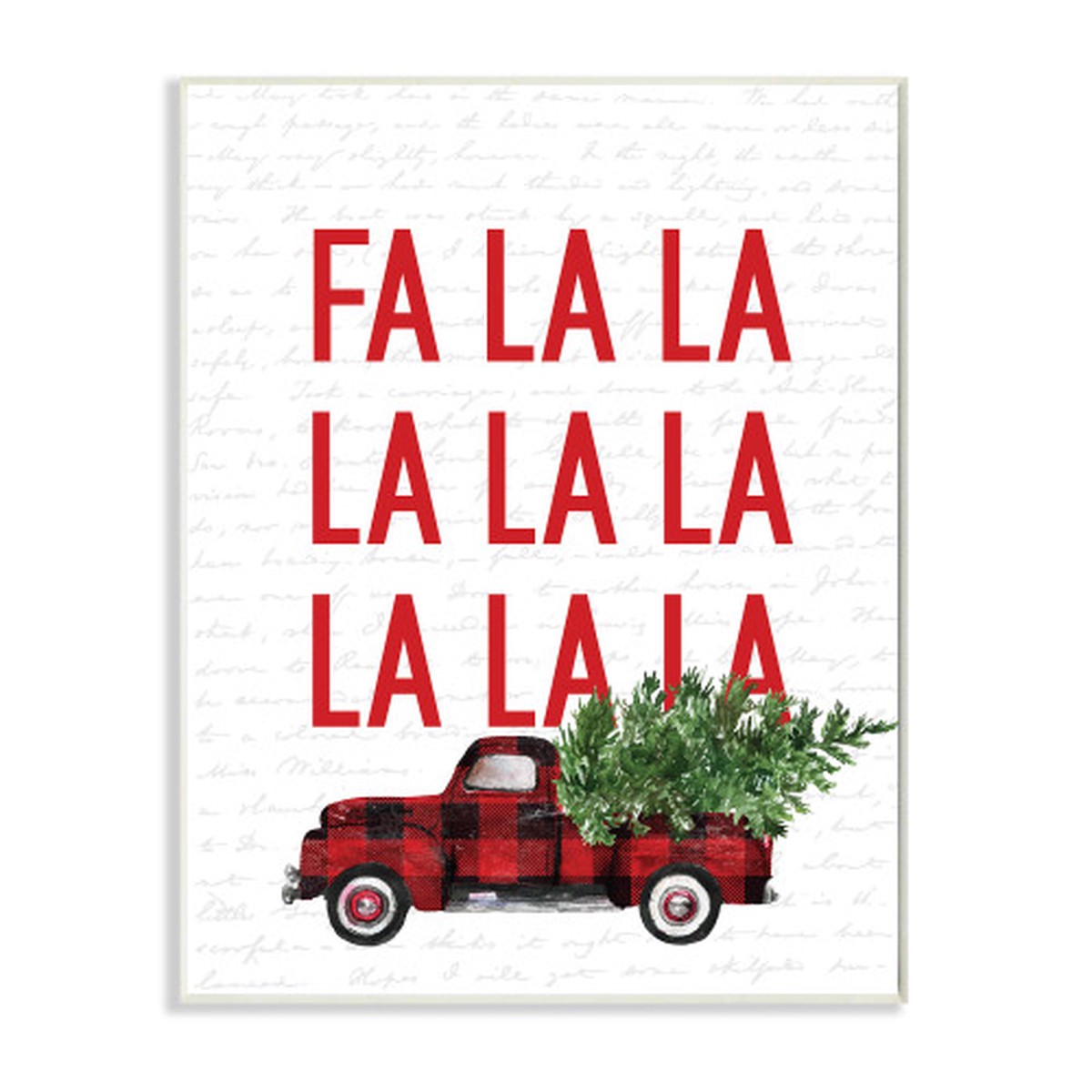 White and Red "Fa La La" Plaid Truck Christmas Oversized Wall Plaque Art 19" x 13"