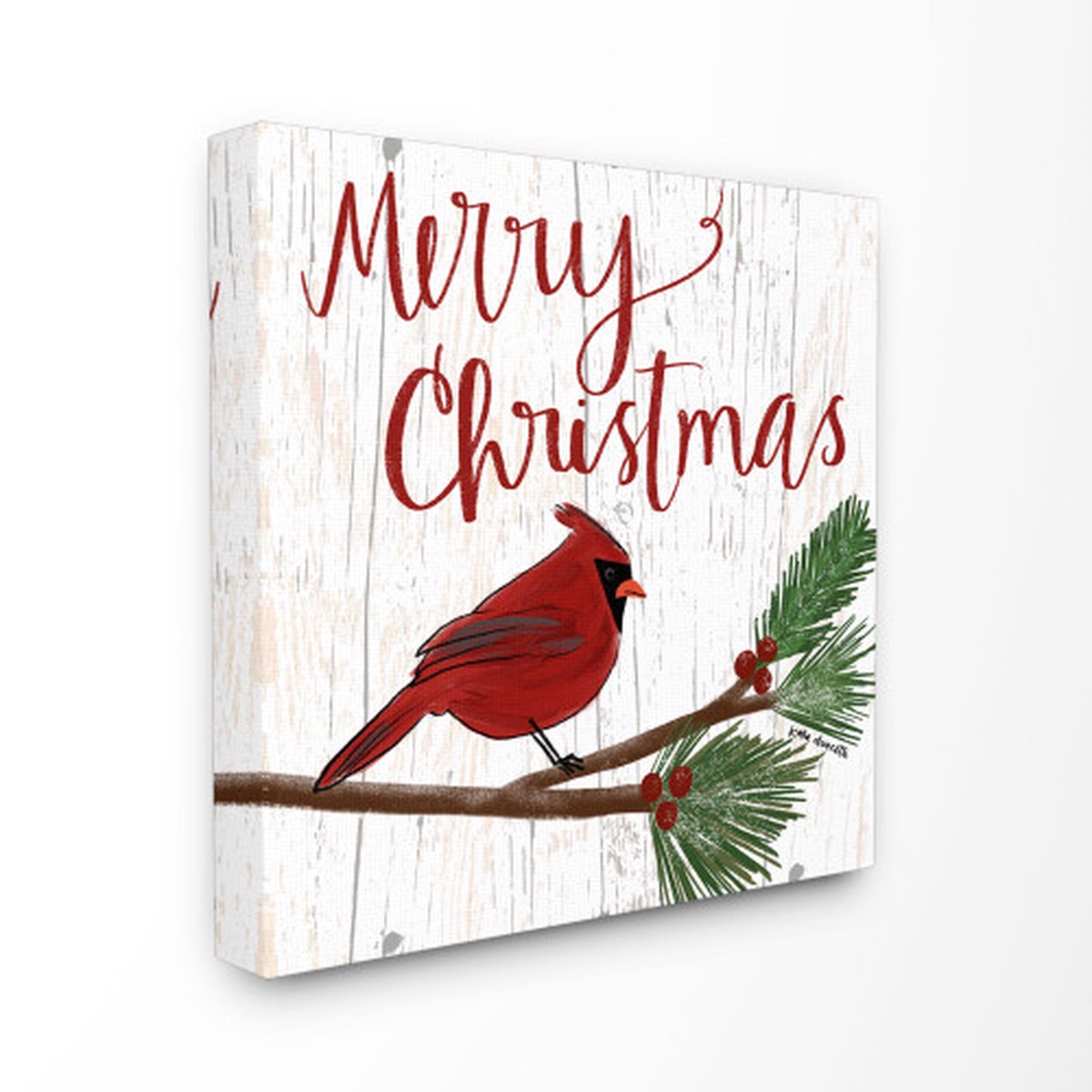 White and Red Merry Christmas Bird Stretched Canvas Wall Art Decor 24" x 24"