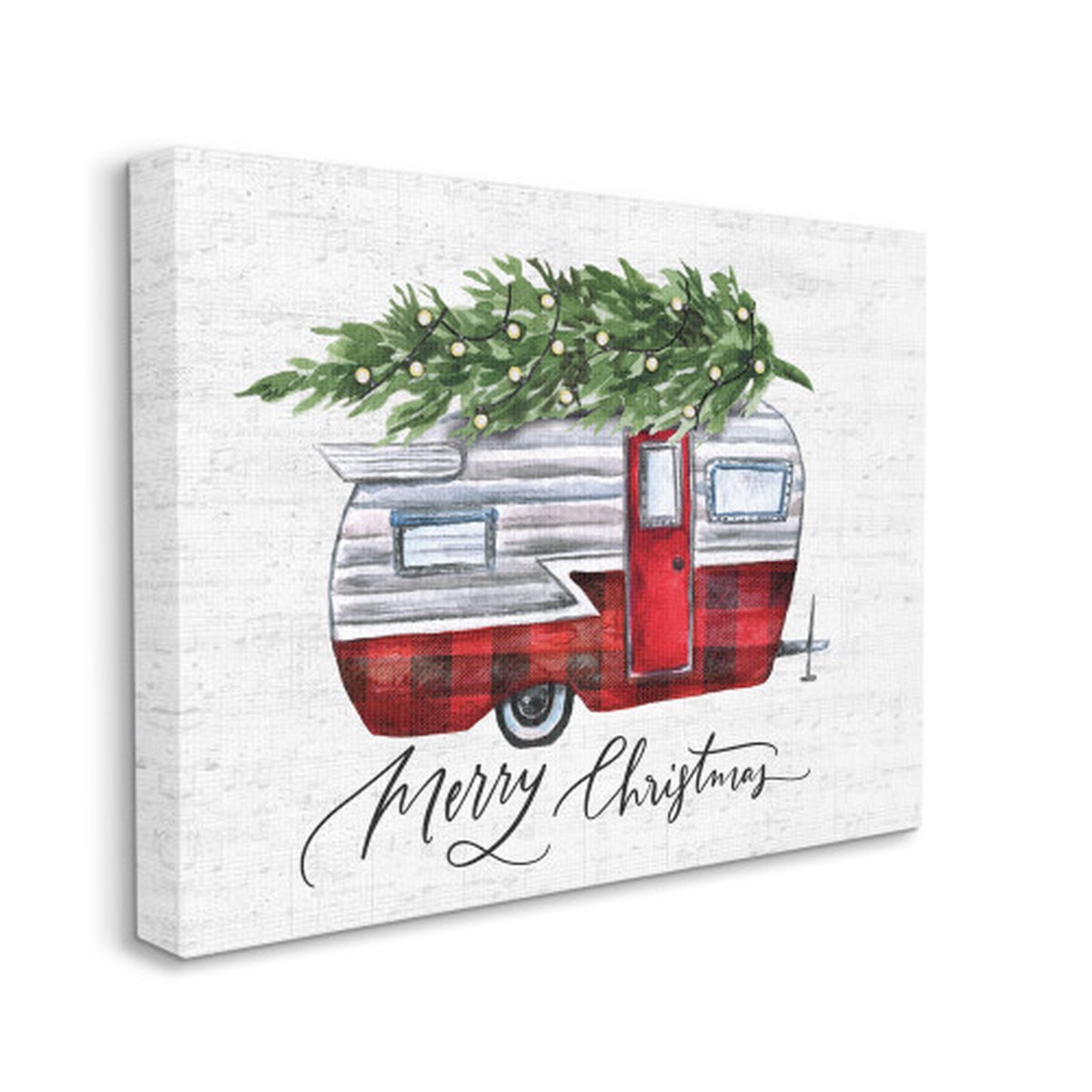White and Red Winter Camper "Merry Christmas" Stretched Wall Art 48" x 36"