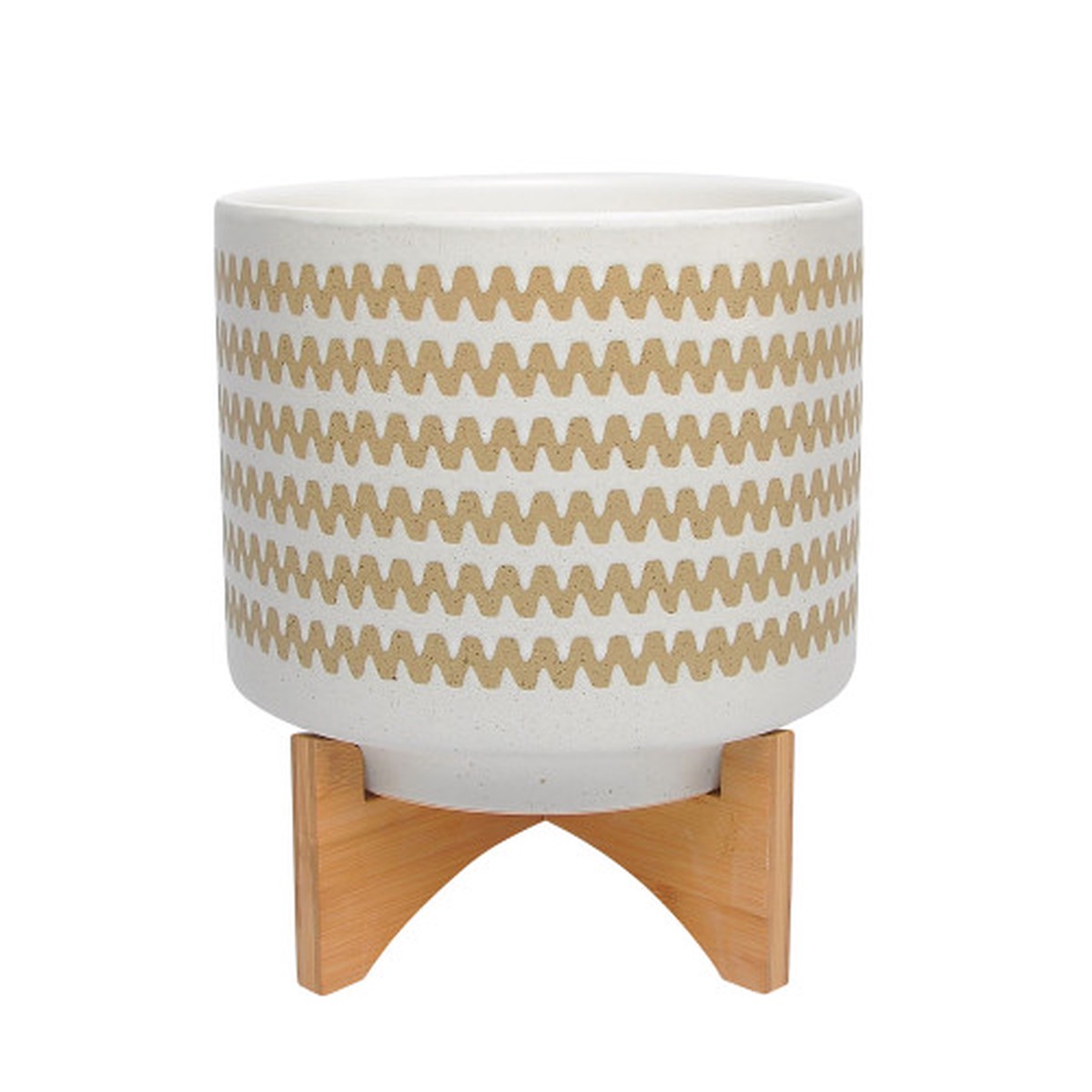 12" White and Beige Ceramic Zigzag Planter with Stand