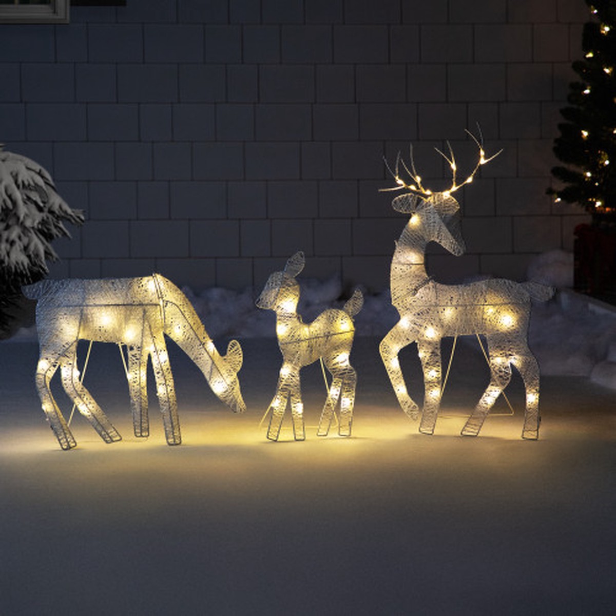 28" LED Lighted Glittered Reindeer Family Outdoor Christmas Decorations - White - Set of 3