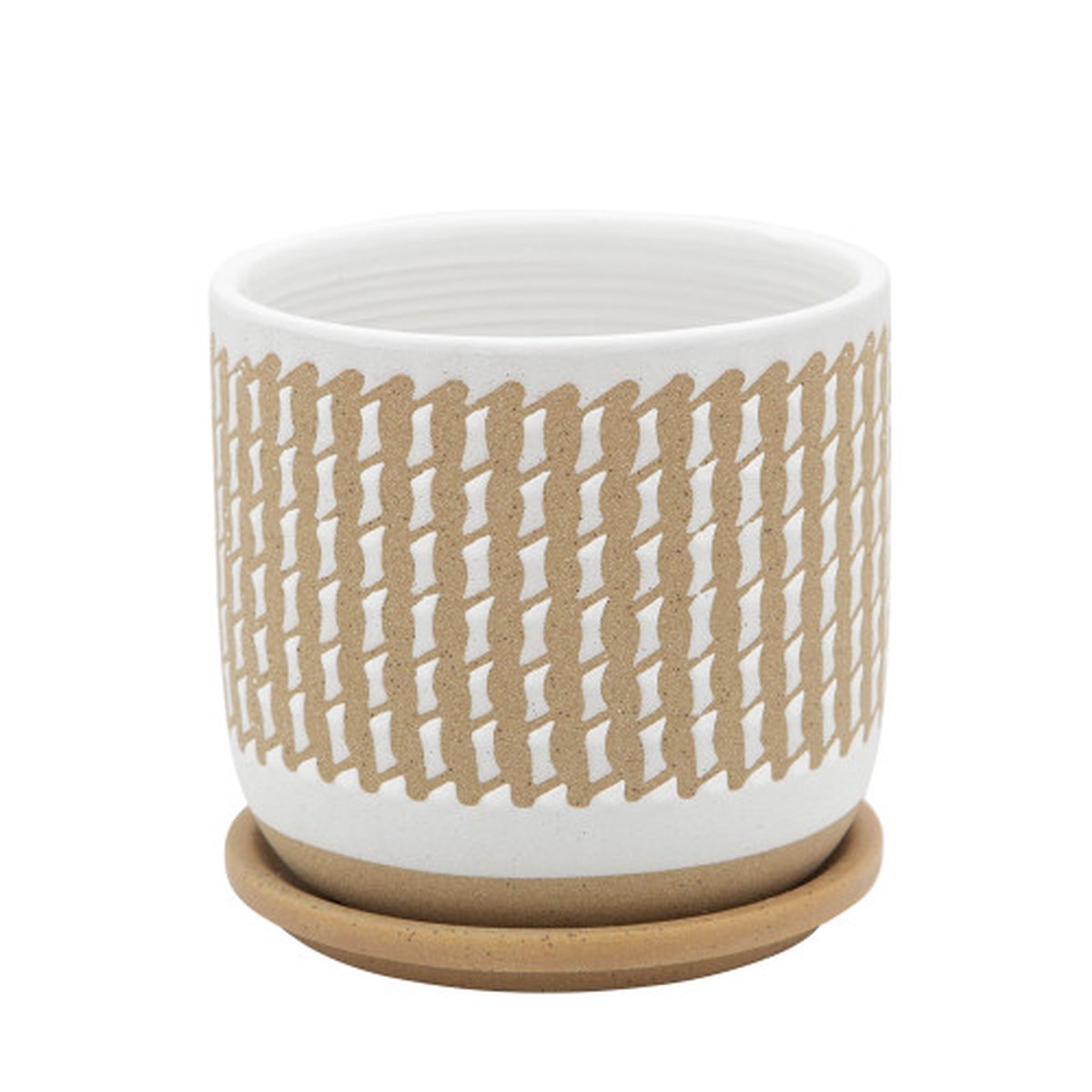 6" Brown and White Wave Ceramic Planter with Saucer
