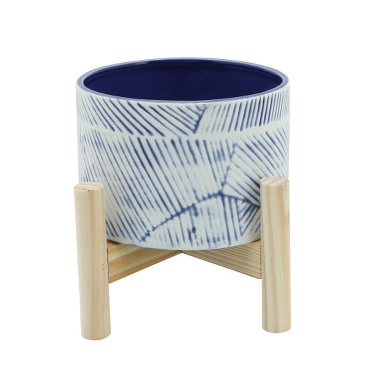 6" Navy Blue Ceramic Decorative Planter with Stand