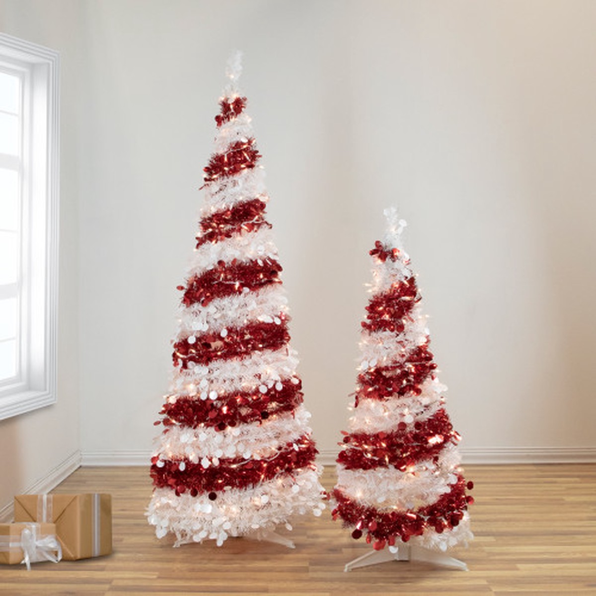 6' Pre-Lit Candy Cane Pop-Up Artificial Christmas Tree - Clear Lights