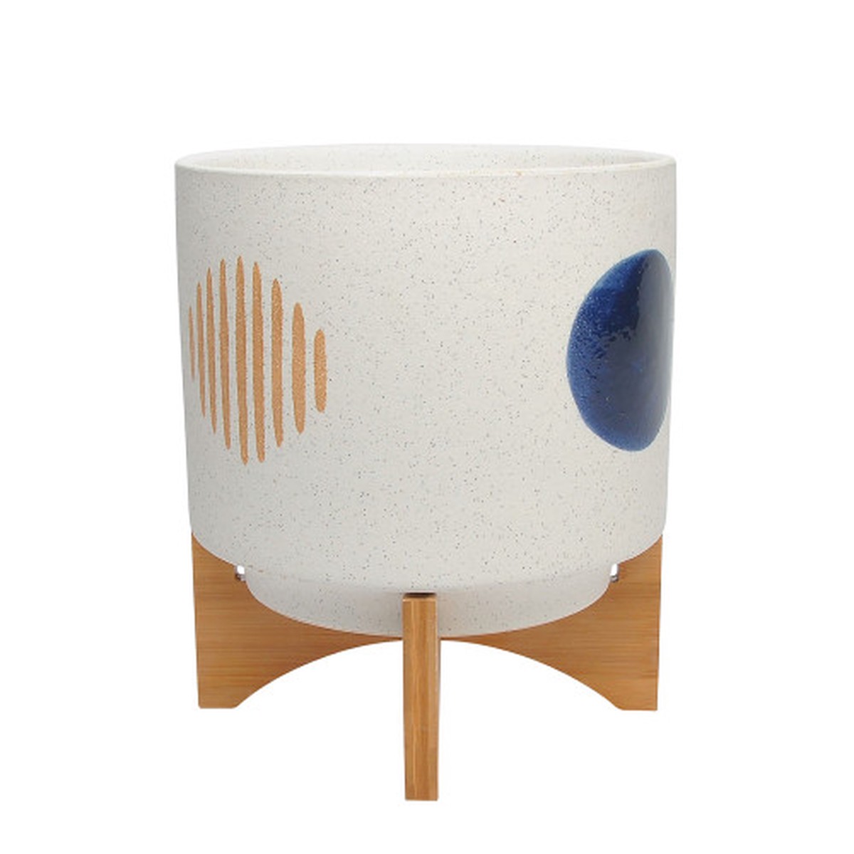 Abstract Ceramic Planter with Stand - 12" - White and Blue