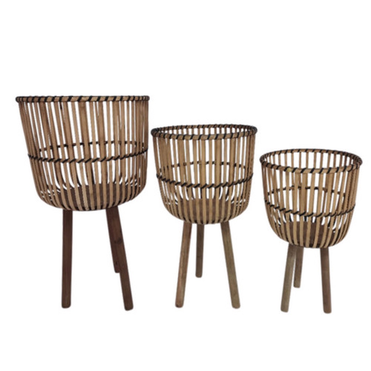 Bamboo Wooden Angled Footed Legs Planters - 26" - Brown - Set of 3