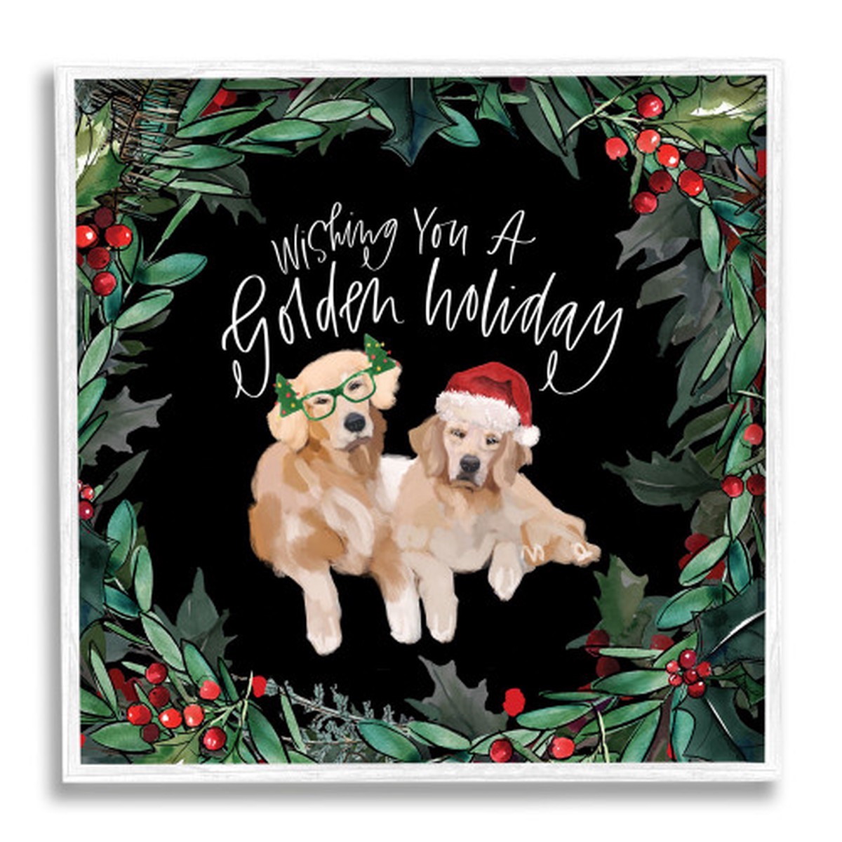 Black and Green Wishing You a Golden Holiday Framed Christmas Wall Art Decor 24" x 24"