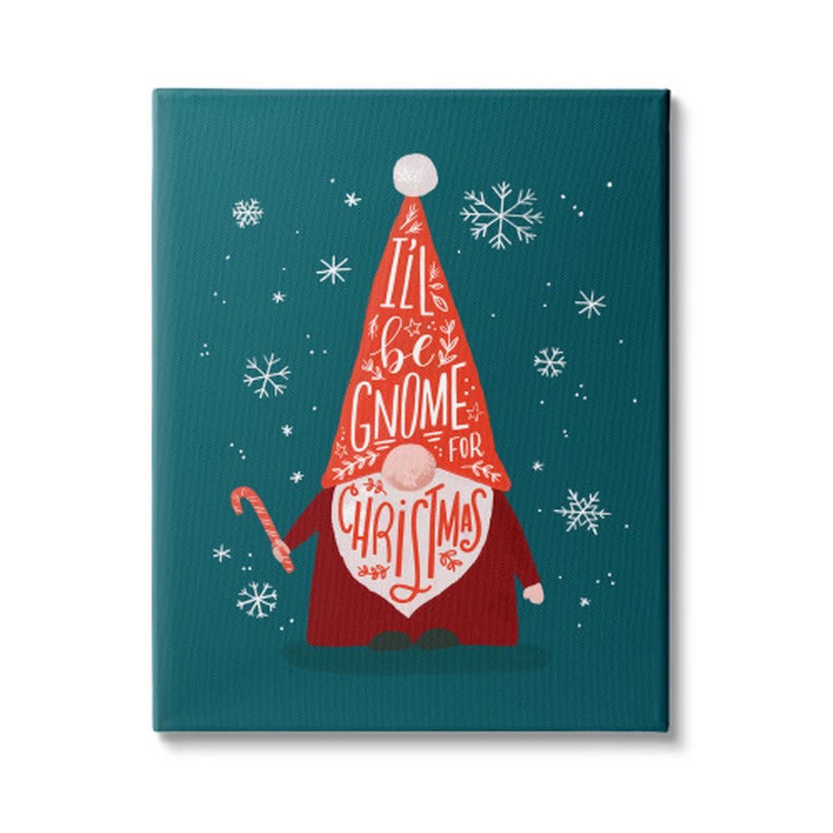 Blue and Red Gnome For Christmas Holiday Garden Elf Rectangular Canvas Wall Art 48" x 36"