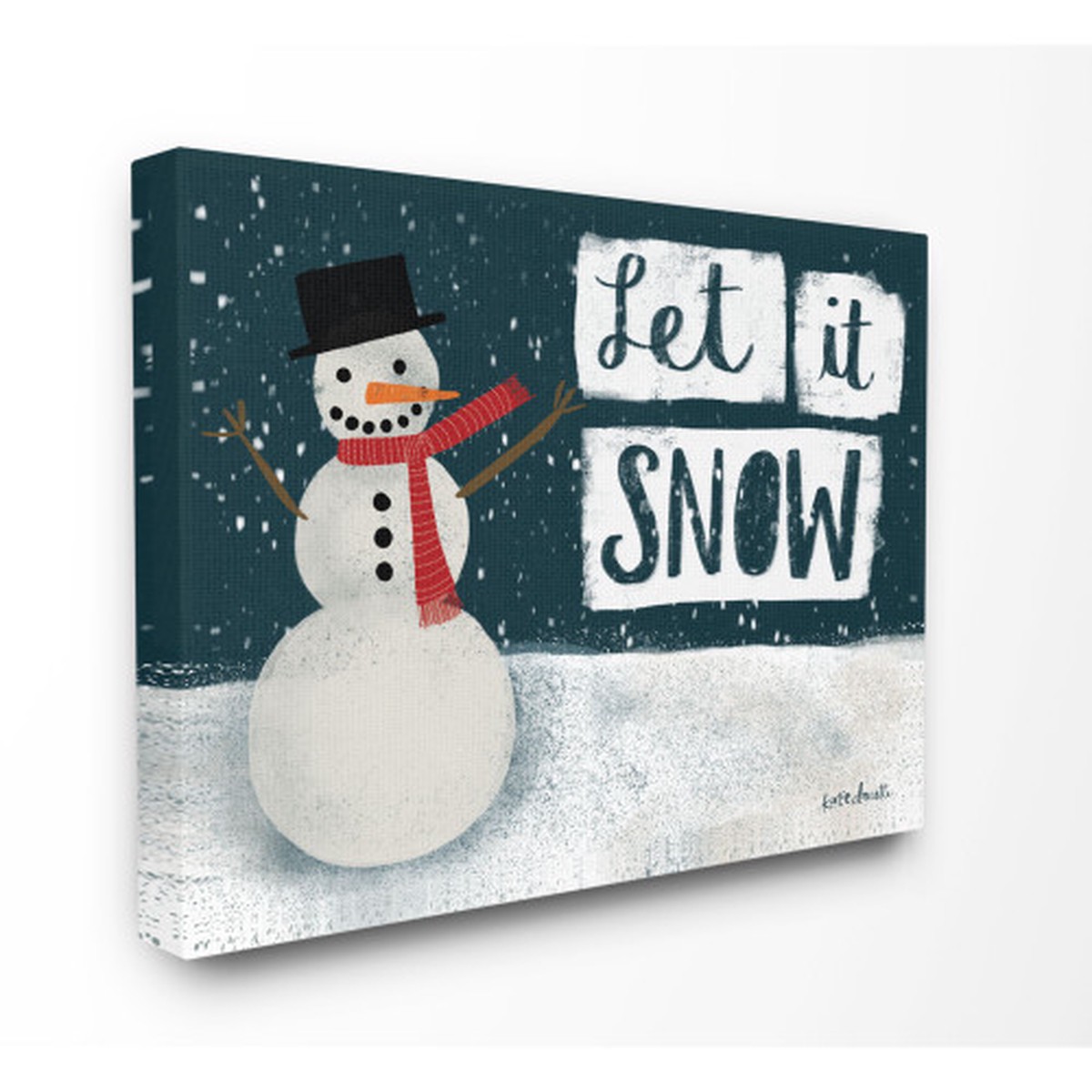 Blue and White "Let it Snow" Snowman with Scarf Stretched Christmas Wall Art 24" x 30"