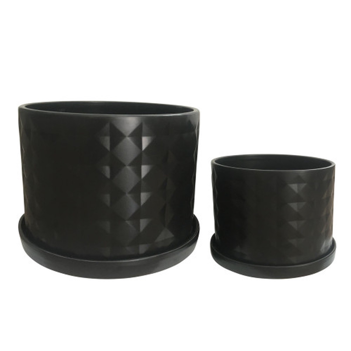 Ceramic Outdoor Diamond Planters with Saucers - 12" - Black - Set of 2