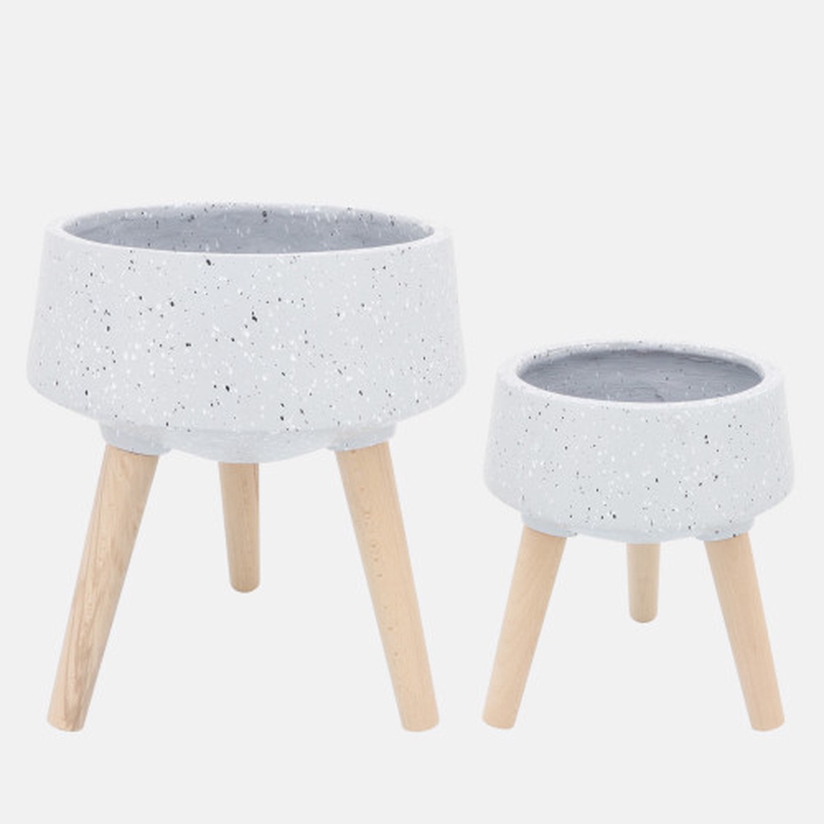 Ceramic Terrazzo Outdoor Tripod Legs Planters - 15" - Gray and Brown - Set of 2