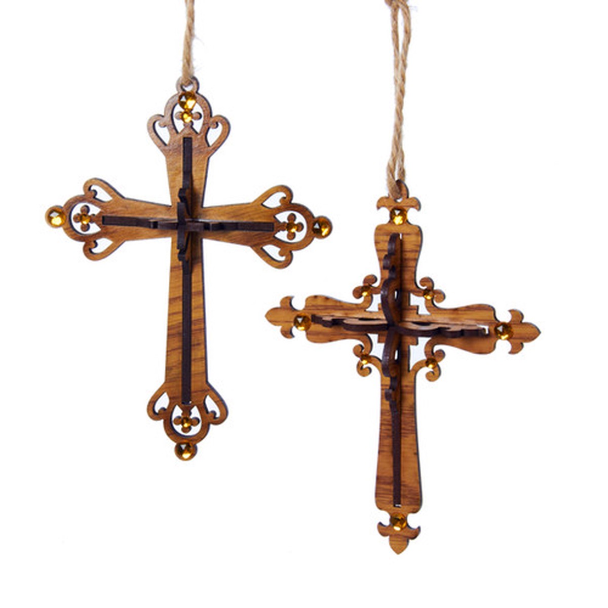 Club Pack of 12 Brown Wooden Carved Cross Religious Holiday Christmas Ornaments 6.5″