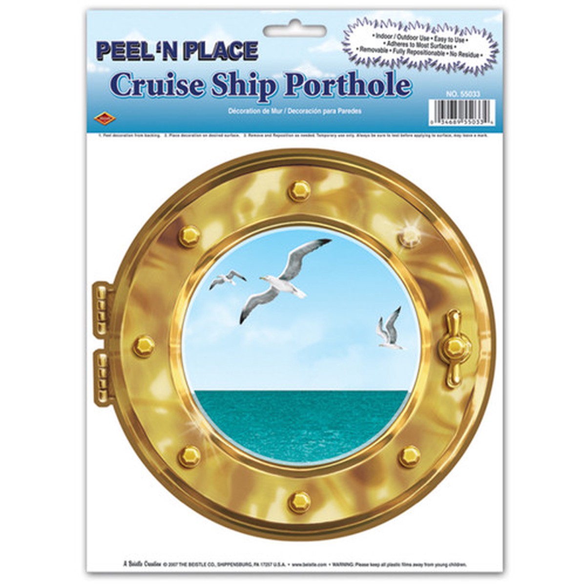 Club Pack of 12 Gold and Blue Cruise Ship Porthole Peel N Place Decors 15"
