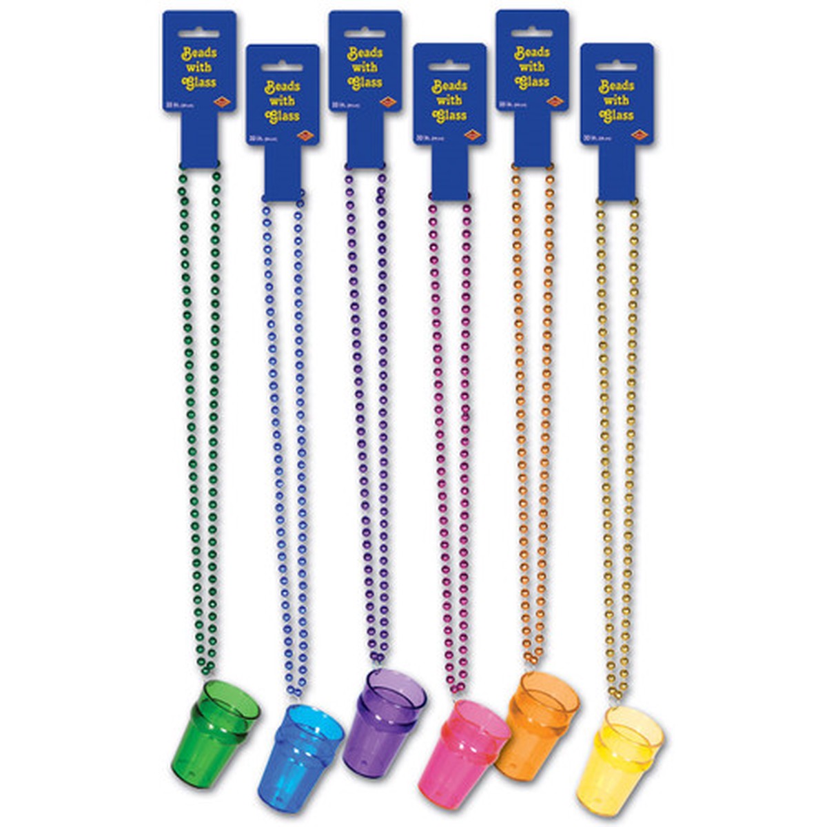 Club Pack of 12 Multi-Colored Shot Glasses on Beaded Necklaces 2.5 oz.