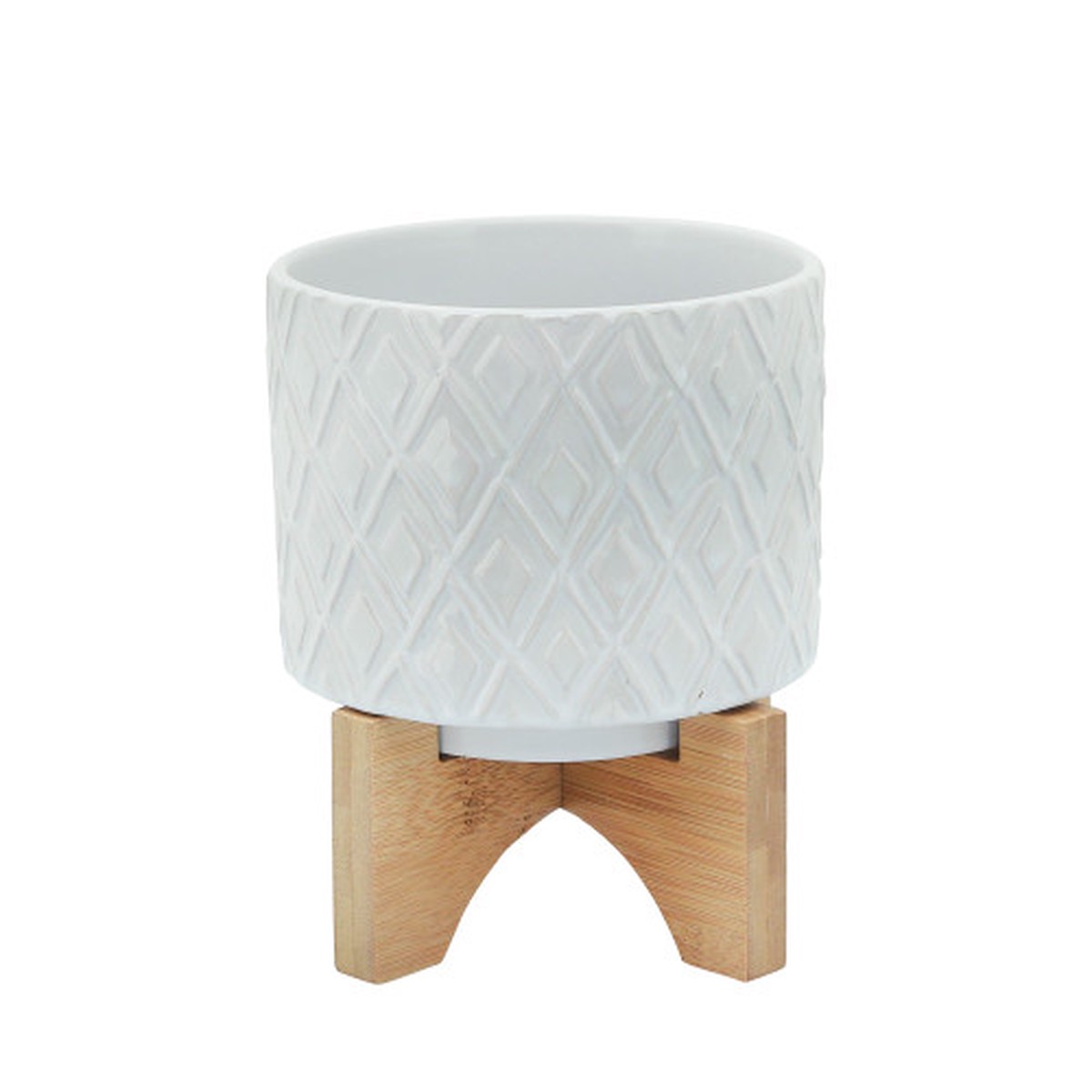 Diamond Ceramic Standing Planter - 5.5" - White