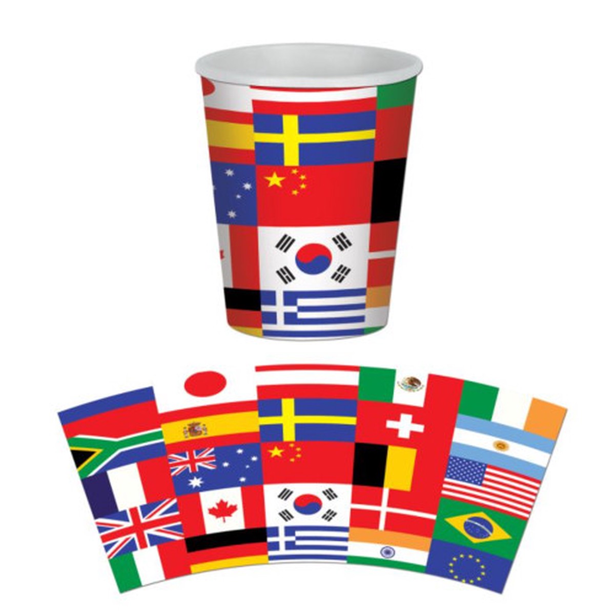 Disposable International Flag Hot & Cold Paper Party Cups - 9 oz - Multicolor - Pack of 96