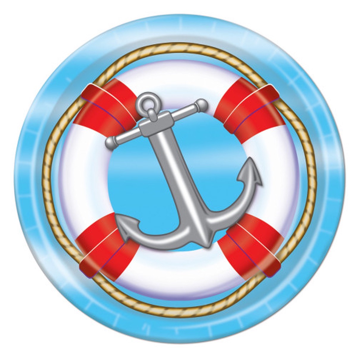 Disposable Nautical Life Preserver and Anchor Party Dinner Plates - 7" - Multicolor - Pack of 96