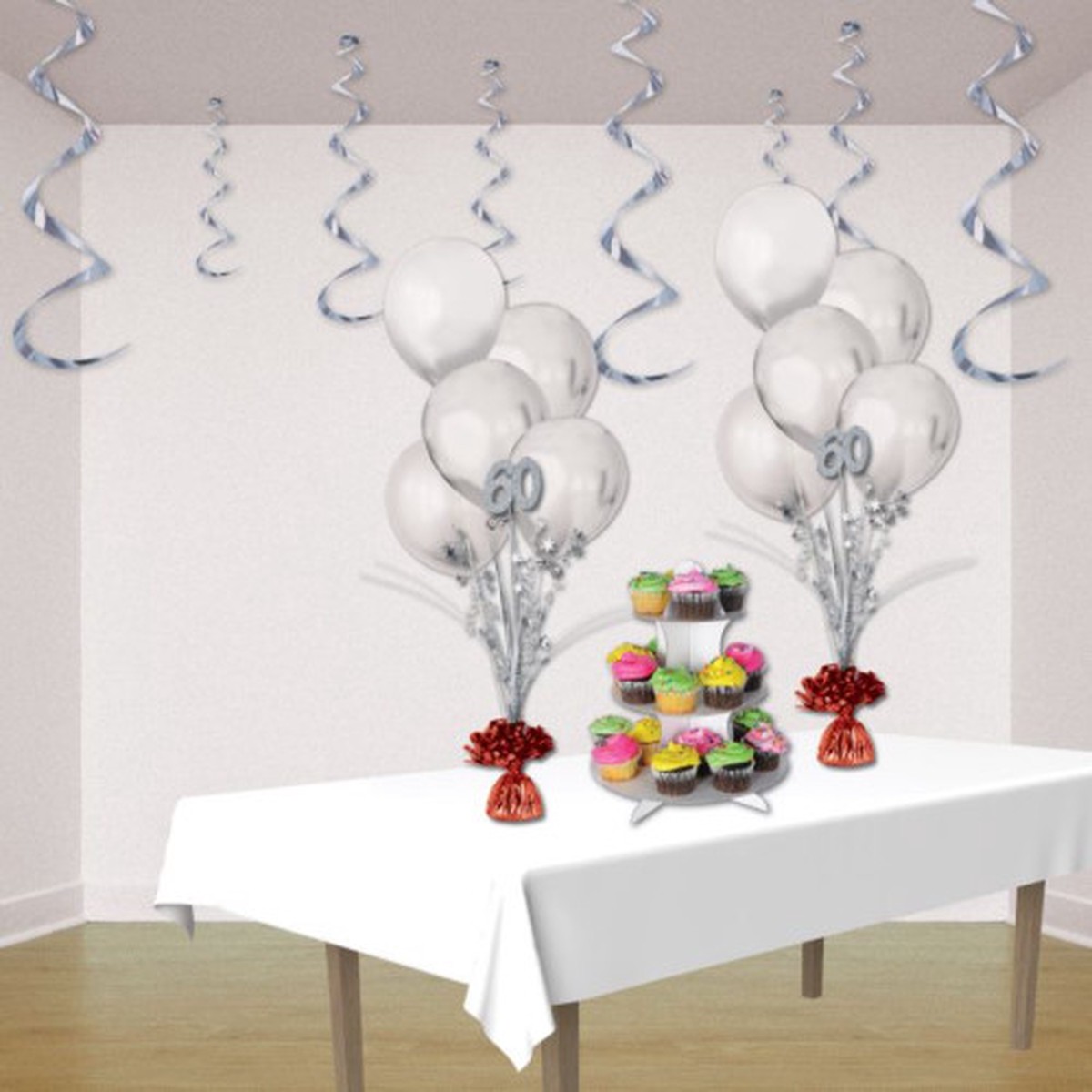 Glittered '60' Metallic Star Anniversary Artificial Spray - 23" - Silver - Pack of 12
