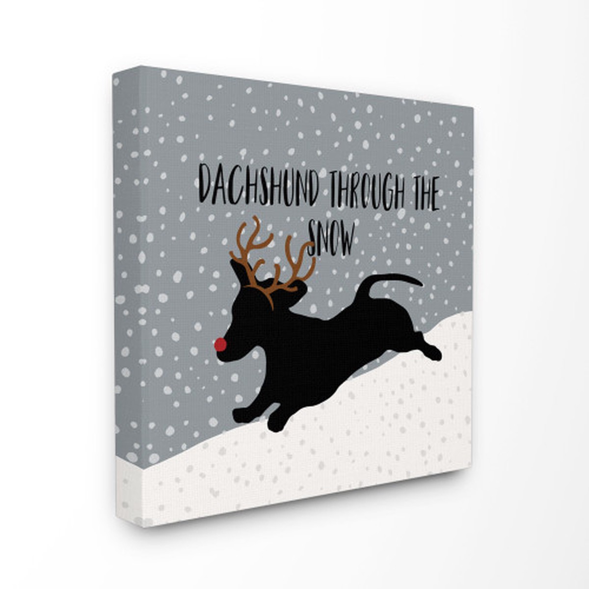 Gray and Black "Dachshund Through the Snow" Silhouette Christmas Wall Art 24" x 24"