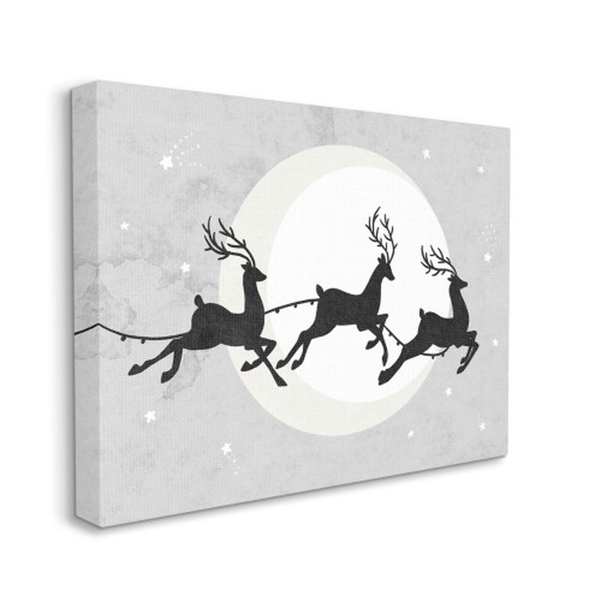 Gray and Black Reindeers Prancing Sleigh Line Rectangular Canvas Wall Art 30" x 24"
