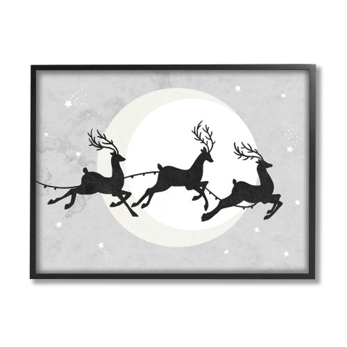 Gray and Black Reindeers Prancing Sleigh Line Rectangular Framed Wall Art 30" x 24"