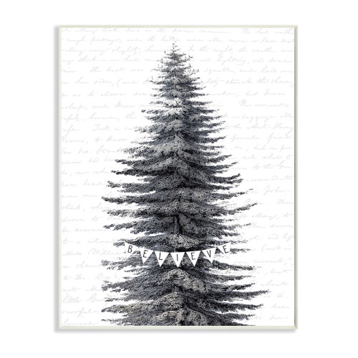 Gray and White Snow Covered Christmas Tree Wall Plaque Art 15" x 10"