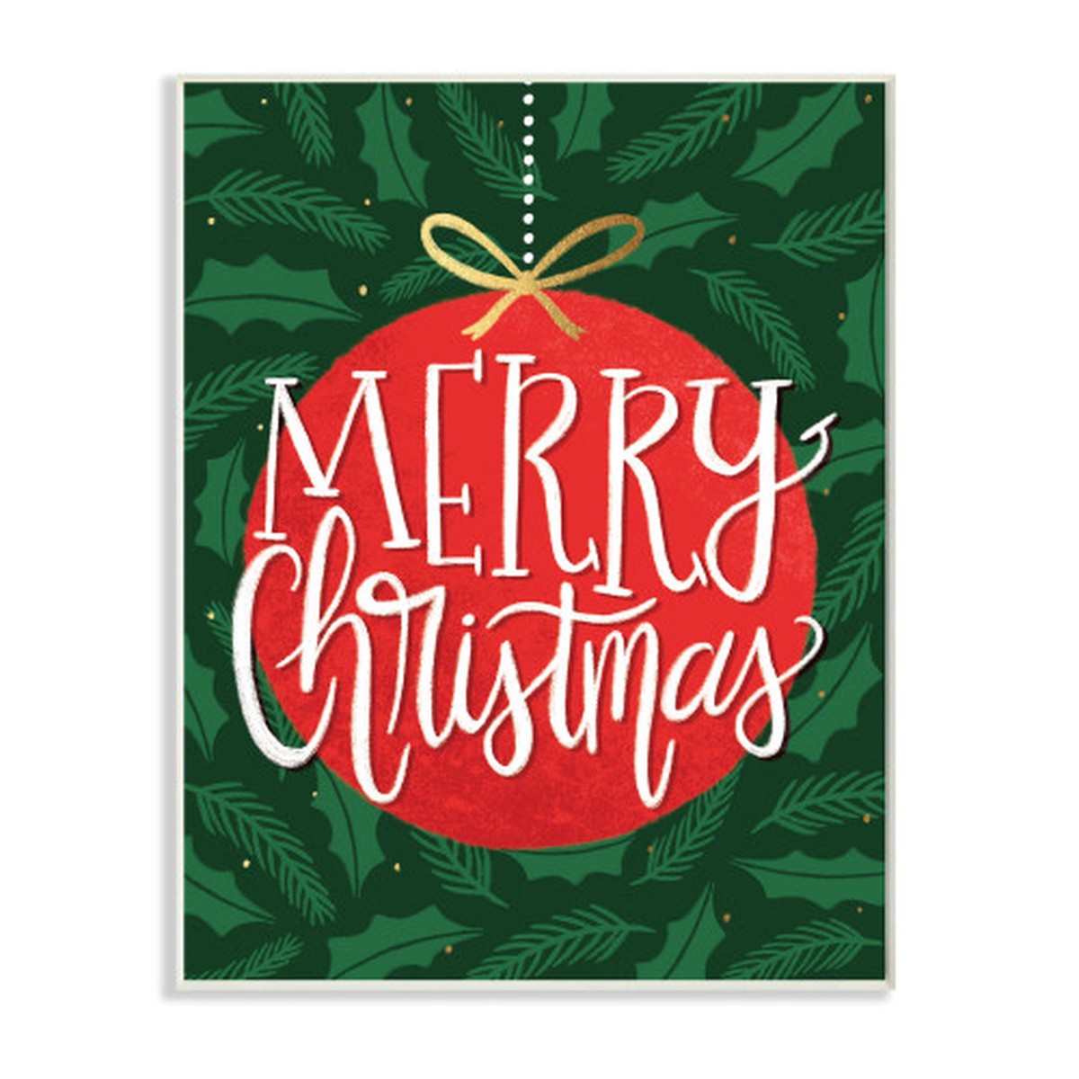 Green and Red Merry Christmas Text Red Ornament Wall Plaque Art Decor 19" x 13"