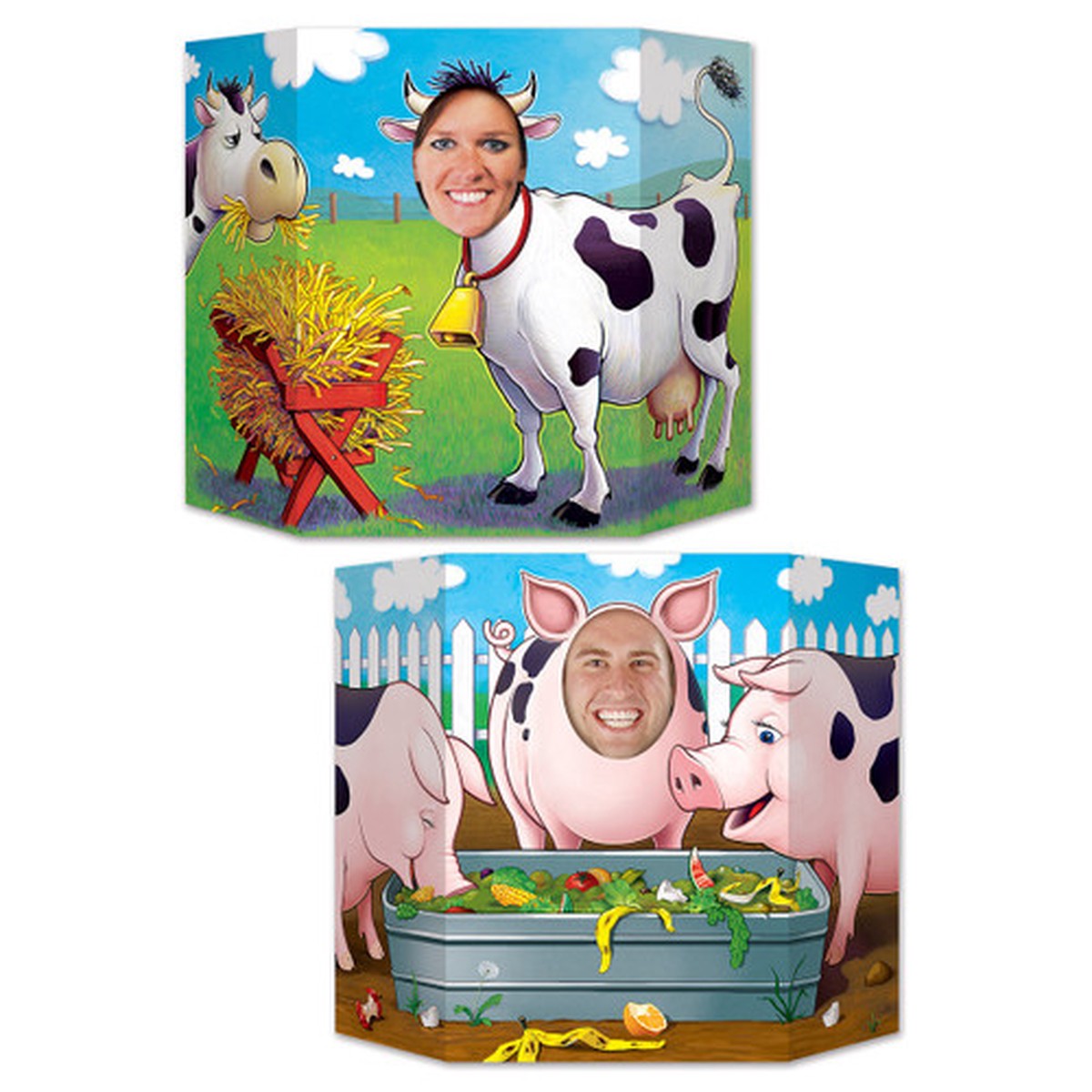 Pack of 6 Vibrantly Colored Pigs and Cows Stand-Up Cutout Photo Prop Party Decors 37"