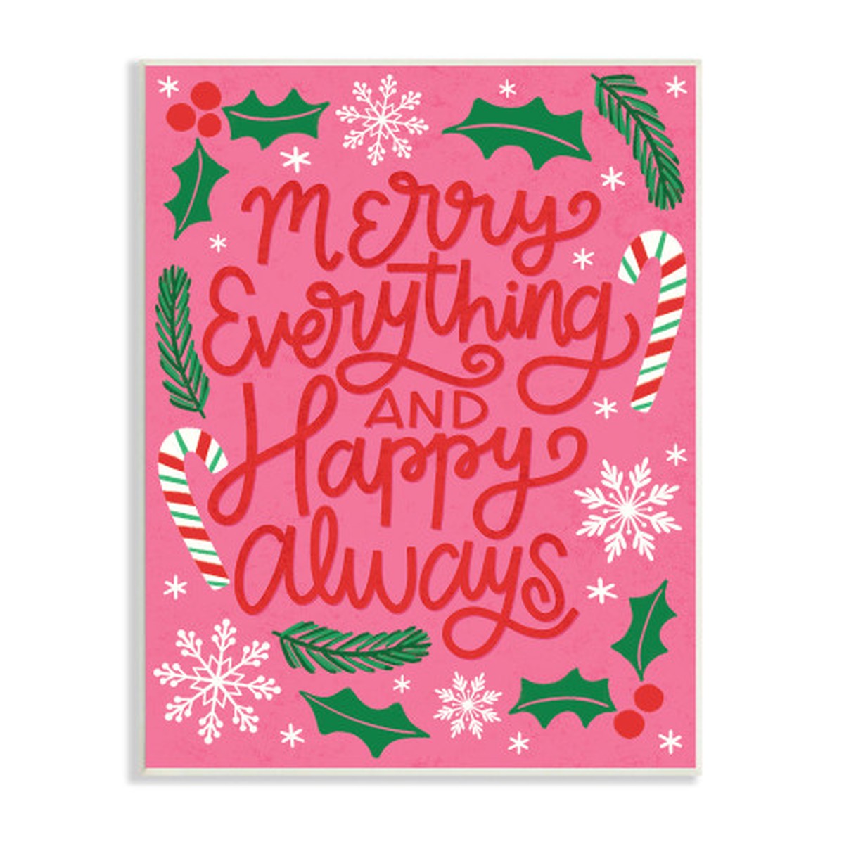 Pink and Green Merry Everything and Happy Always Rectangular Wall Plaque Art 15" x 10"