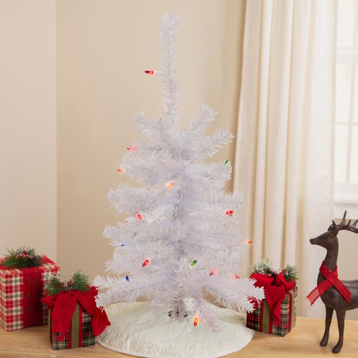 Pre-Lit Slim Woodbury White Pine Artificial Christmas Tree - 2' - Multi Lights