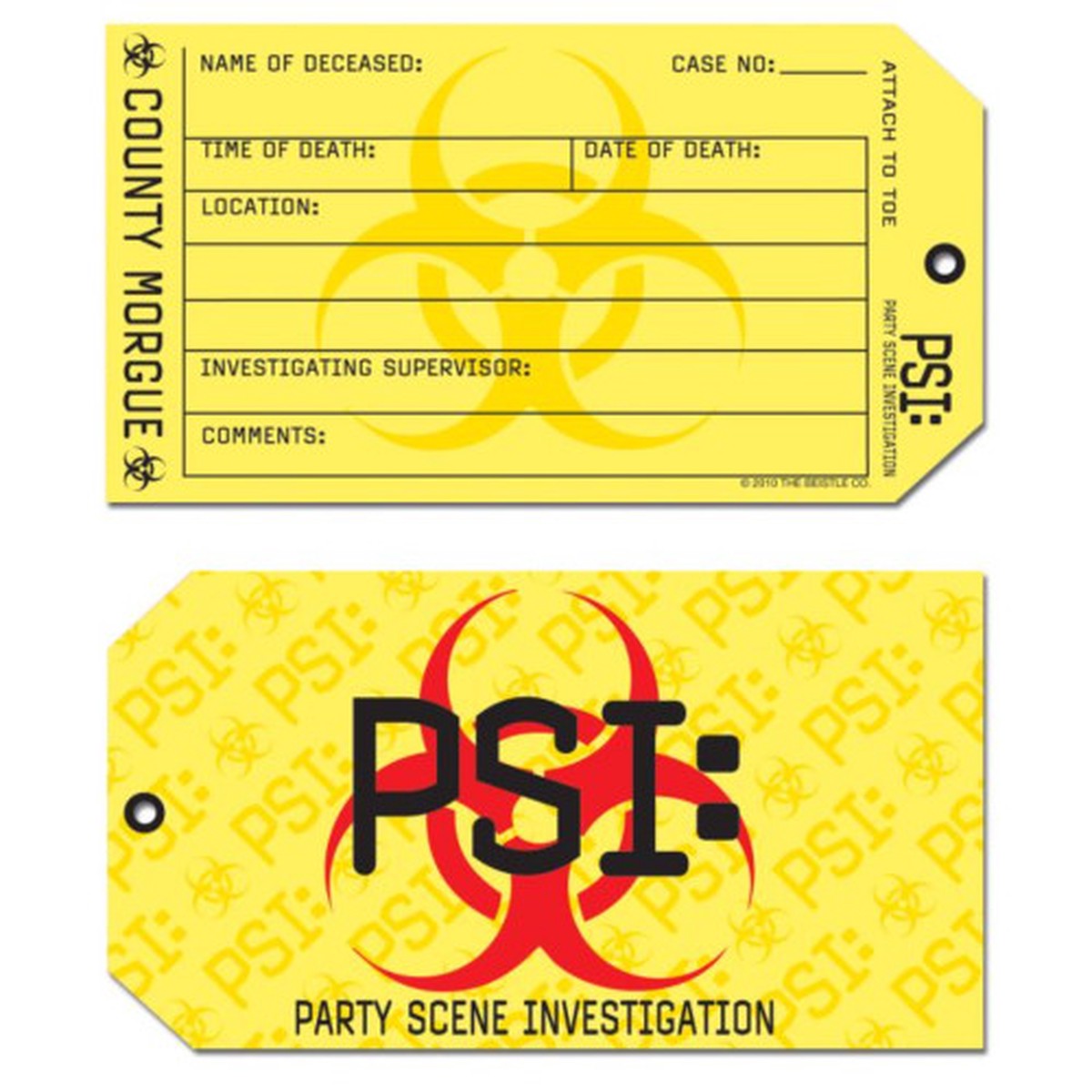 PSI Toe Tag Party Invitations - 5.5" - Yellow and Red - Pack of 96