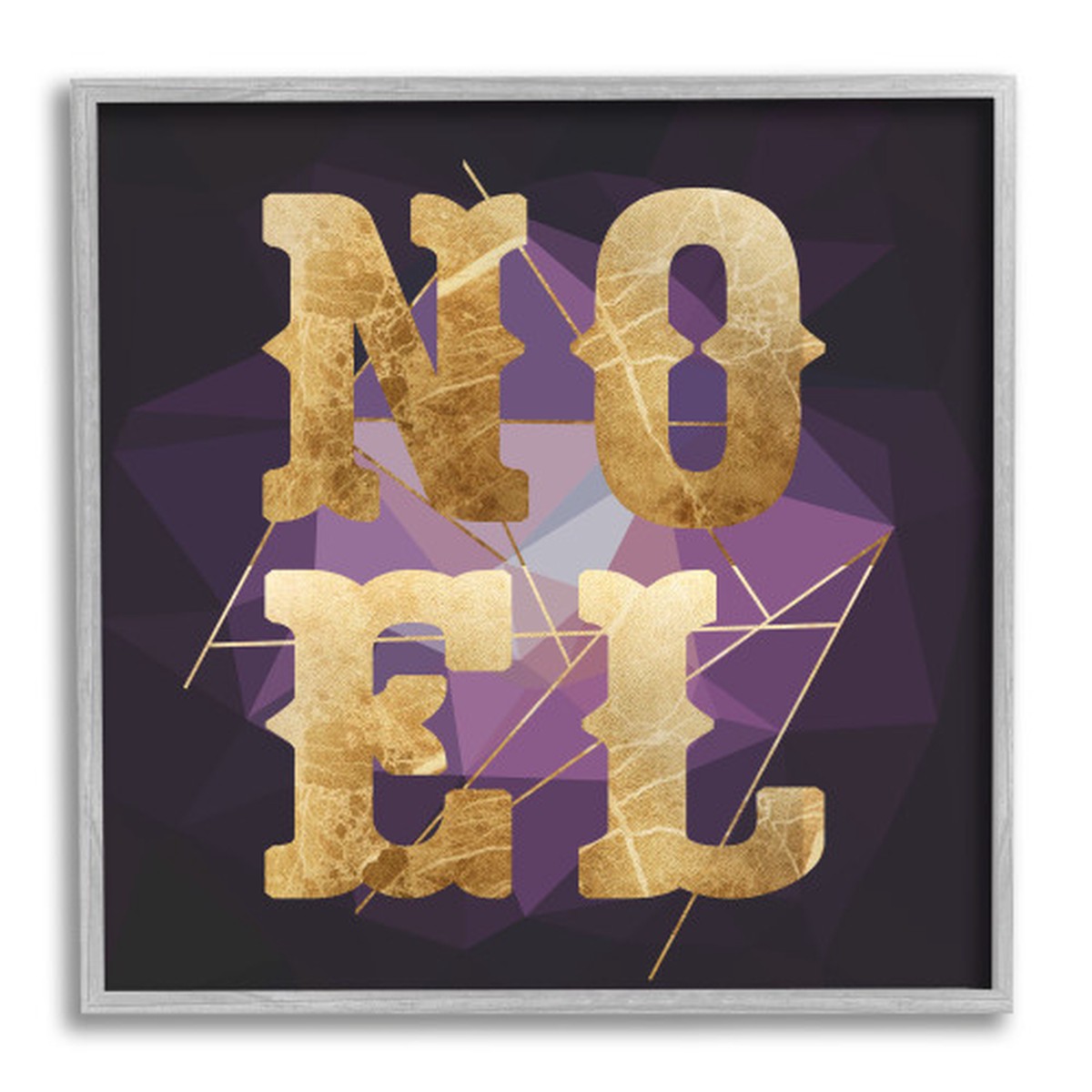 Purple and Gray "Noel" Geometric Framed Giclee Texturized Christmas Wall Art 17" x 17"