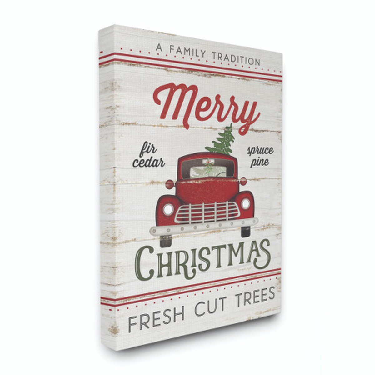 Red and Black Merry Christmas Truck Holiday XXL Stretched Canvas Wall Art 40" x 30"