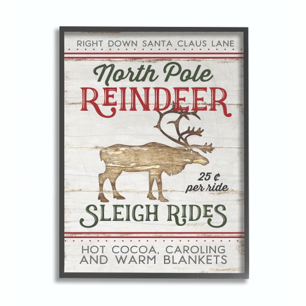 Red and Black North Pole Reindeer Christmas Oversized Framed Wall Art 20" x 16"