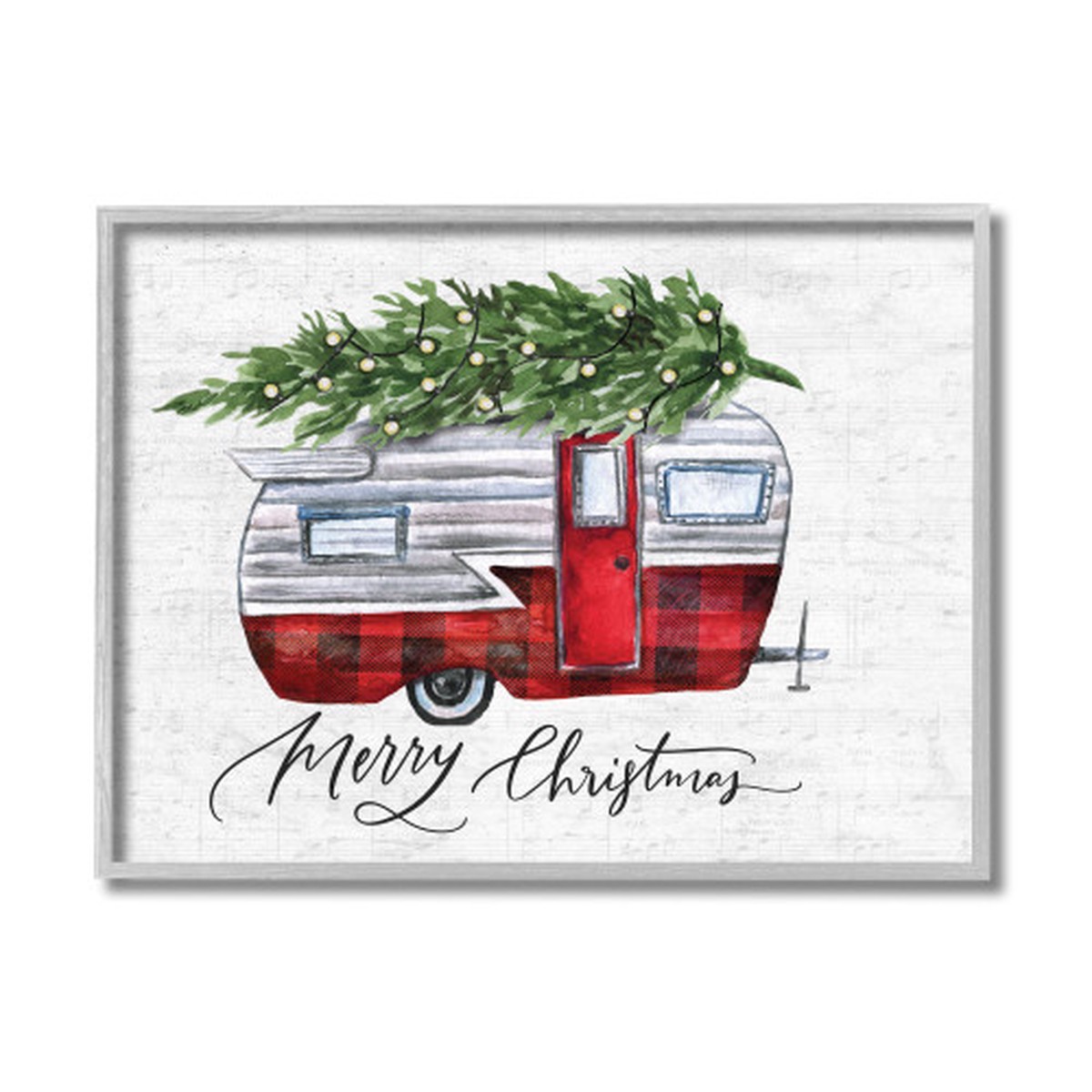Red and Gray Winter Camper "Merry Christmas" Framed Giclee Texturized Wall Art 20" x 16"
