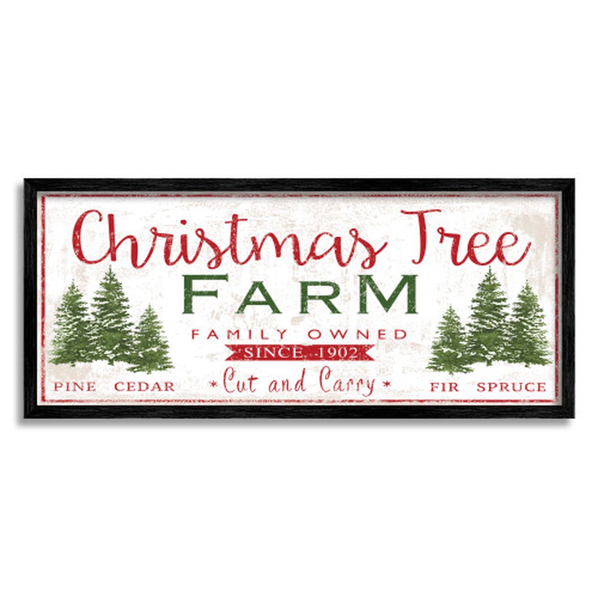 Red and Green Vintage Christmas Tree Farm Sign Oversized Black Framed Wall Art 13" x 30"